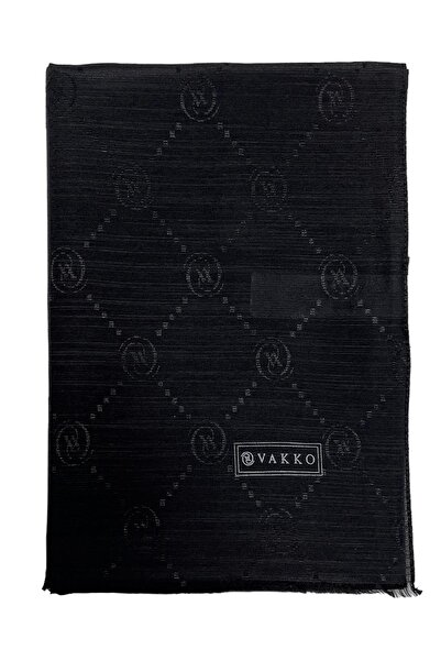 Vakko Pamuk İpek Şal - Monogram - Siyah