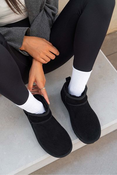 NİŞANTAŞI SHOES Міні чорні жіночі черевики з натуральної замші на плоскій підошві