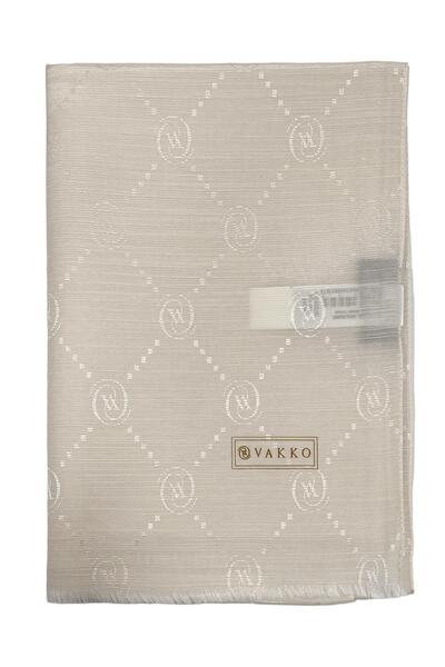 Vakko Pamuk İpek Şal - Monogram - Krem