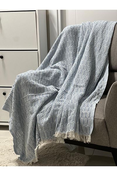 MEKA TEKSTİL 100% Organic Cotton Straw Pattern Fringed Sofa Cover |   Shawl