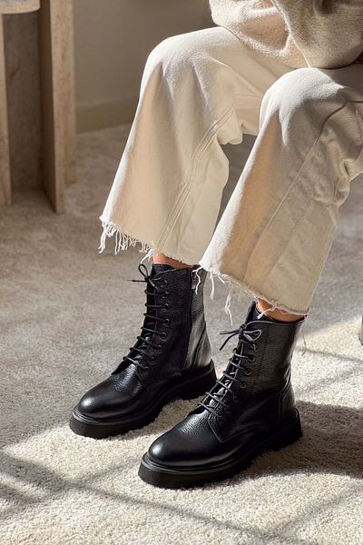 NİŞANTAŞI SHOES Dámské šněrovací boty Tempest z pravé kůže na podpatku