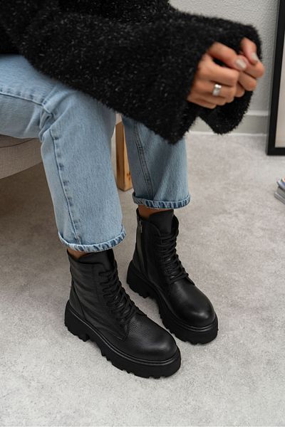 NİŞANTAŞI SHOES Dámské šněrovací boty Juniper z pravé kůže na podpatku