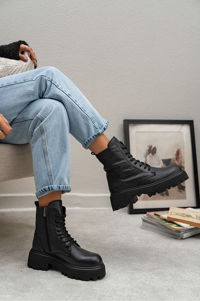 NİŞANTAŞI SHOES Dámské šněrovací boty Juniper z pravé kůže na podpatku