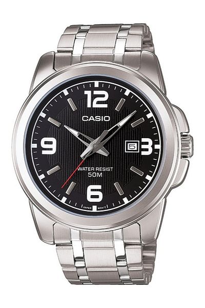 Casio ساعة يد رجالية باللون الأسود Korodnu فضية اللون