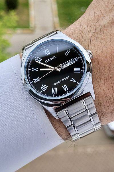 Casio Silver Color Calendar and Casual Men's Wrist Watch with Black Cord