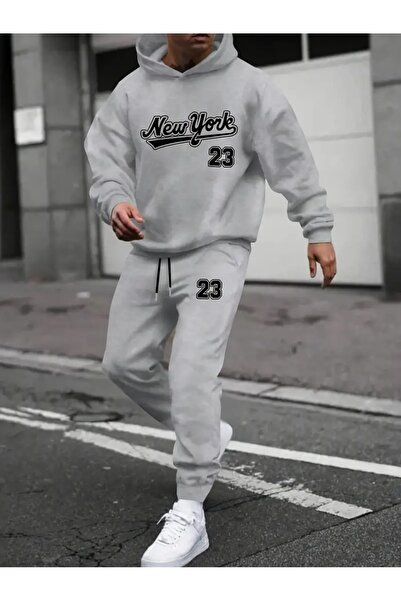 YRN COLLECTION Gray Slogan Printed Oversize/Wide Cut Hooded Thick Fleece Insi...