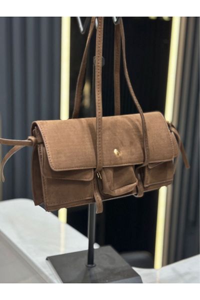 Night Geantă de mână și de umăr pentru femei Farah Model Suede Bitter Brown
