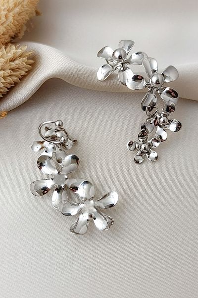 COSİTA Silver Flower Design Stylish Earrings Hugging All Ear