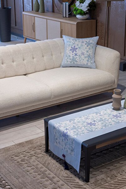 RH Rosehan Pamuklu Kumaş Runner ve Kırlent Takımı (55x165 cm Runner; 2 Adet 5...