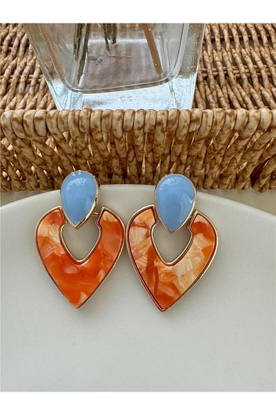 Pelin Aksesuar Blue Orange Variegated Earrings