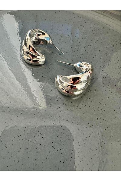 Pelin Aksesuar Silver Hoop Earrings
