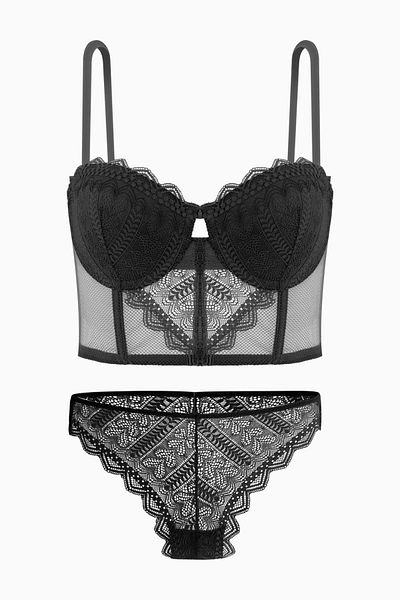 Wonna Σετ μπουστάκι και σουτιέν Rosali Lace - Soft Push Up, Επενδυμένο, Μόδα, Μαύρο 2501