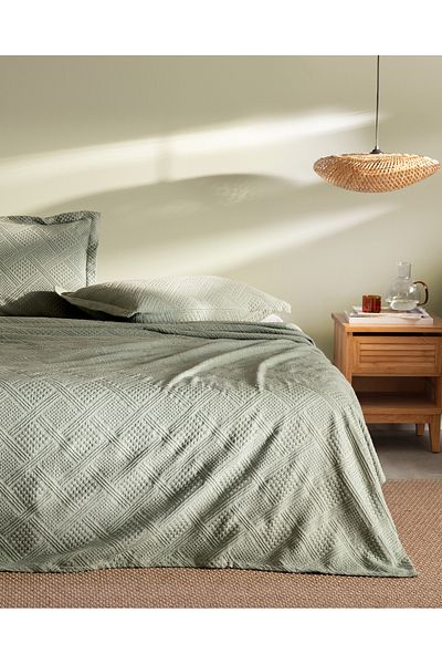 Madame Coco Triangle King Size Khaki Bedspread - 100% Cotton