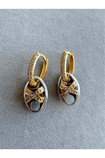 Pelin Aksesuar Zirkon Taşlı Çarpı Detaylı Küpe