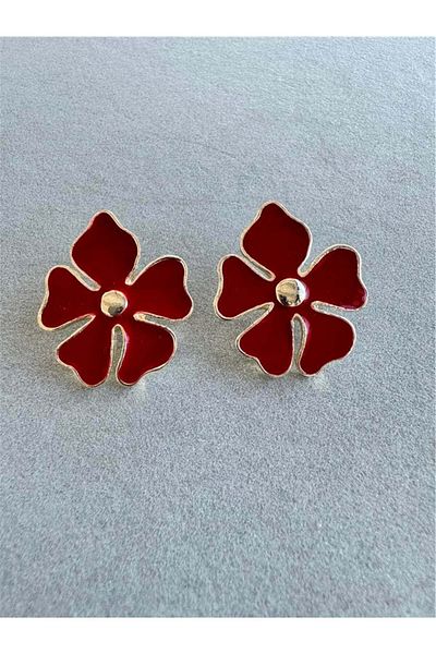Pelin Aksesuar Red Flower Earrings