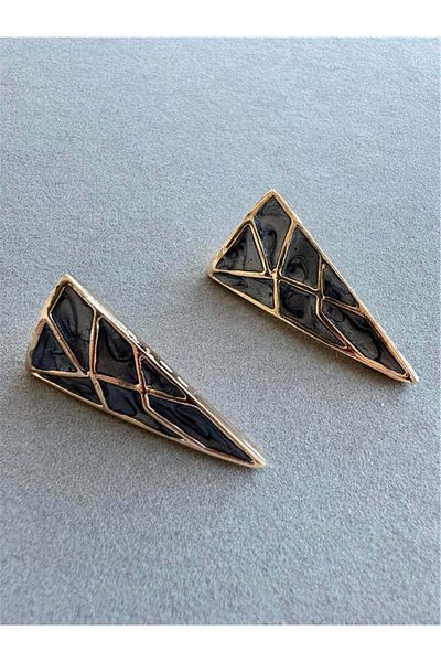 Pelin Aksesuar Gray Geometric Striped Triangle Earrings