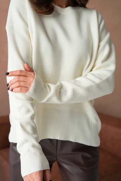 Arbucky Women's Ecru Crew Neck Oversize Premium Knitwear Sweater
