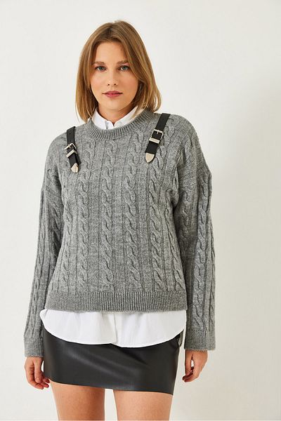 Bianco Lucci Pulover de damă din tricotaje cu centură pe umăr 241232 60261262