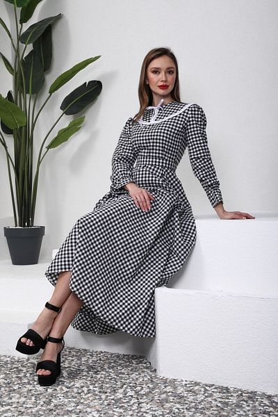 KÜÇÜĞÜM BUTİK Gingham Μαύρο Φόρεμα με Hijab Κινητό Γιακά (ΦΟΡΕΜΑ-ΓΚΟΥΛΑΡ)