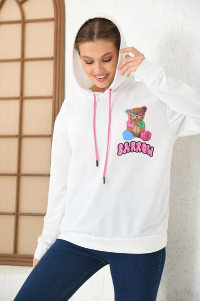 FECCY Hanorac oversize cu glugă, unisex, din bumbac, cu imprimeu Barrow