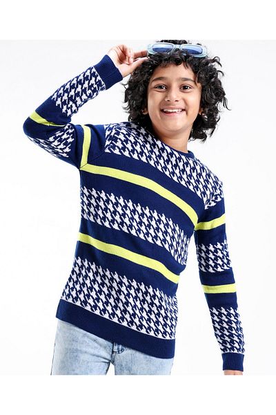Pine kids Uzun Kollu Intarsia Tasarım Kazak - مافي