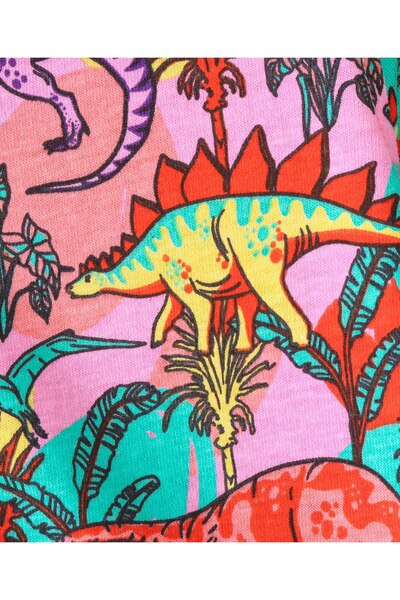 Babyhug Babyhug Cotton Knit Half Sleeves Regular Collar Dino Printed Shirt - Red & Blue