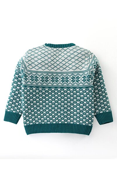 Babyhug Babyhug Knit Full Sleeves Sweater Set with Argyle Design - Green