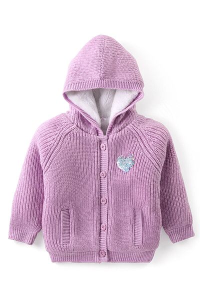 Babyhug سويت شيرت محبوك بأكمام طويلة مفتوح من الأمام مع تفاصيل من الترتر والجيب - لافندر