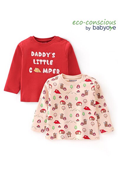Babyoye تي شيرتات Babyoye Eco Jiva Finish بأكمام كاملة وطبعة نص ودب، عبوة من ...