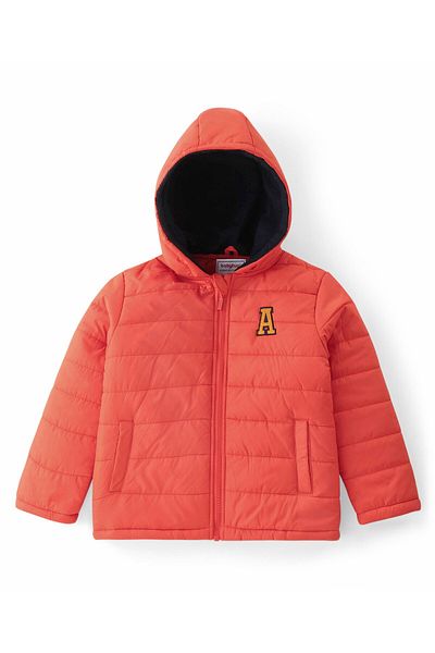 Babyhug Babyhug Woven Full Sleeves Solid Color Padded Hooded Jacket- Orange