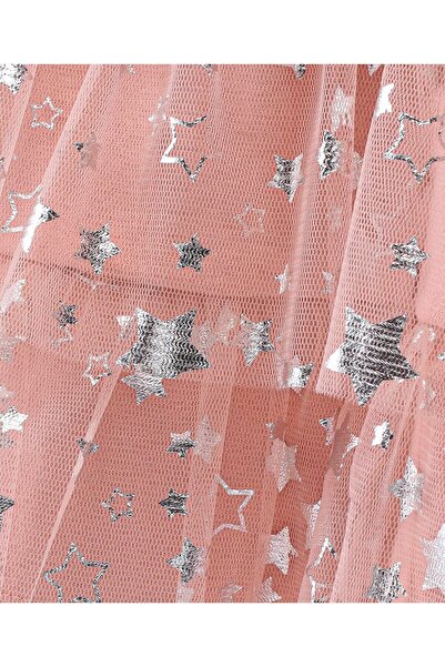 Babyhug Babyhug 100% Cotton Single Jersey Knit Half Sleeves Mesh Dress Star Print - Peach