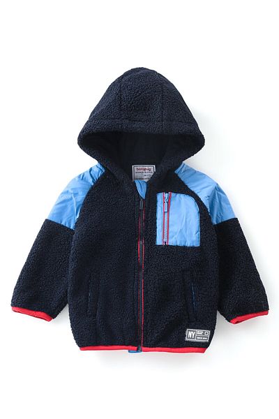 Babyhug Babyhug Woven Full Sleeves Jacket with Hood Solid Colour - Navy Blue