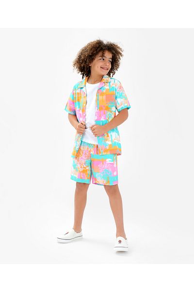 Primo Gino Primo Gino 100% Viscose Half Sleeve Resort Collar Photographic  Shirt & ShortsCo-ord Set-Multi Color
