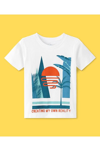 Ollington St. Ollington St. 100% Cotton Half Sleeves T-Shirt & Shorts Set With Tropical Print - White & Blue