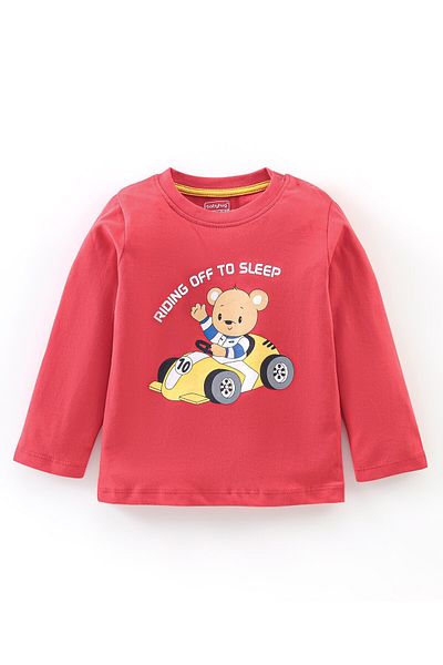 Babyhug Babyhug Cotton Knit Full Sleeves Night Suit Bear Print - Red
