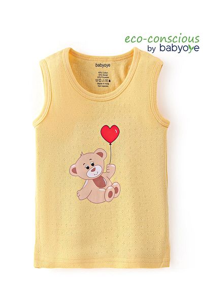 Babyoye Babyoye Cotton Modal Drop Needle Sleeveless Thermal Vest with Bear Print - Cream