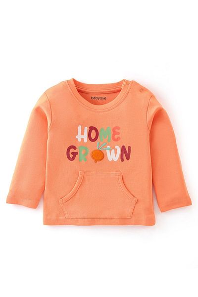 Babyoye Babyoye 100% Cotton Eco Jiva Finish Full Sleeve T-Shirt & Lounge Pant Set  & Embroidery-Orange & Red