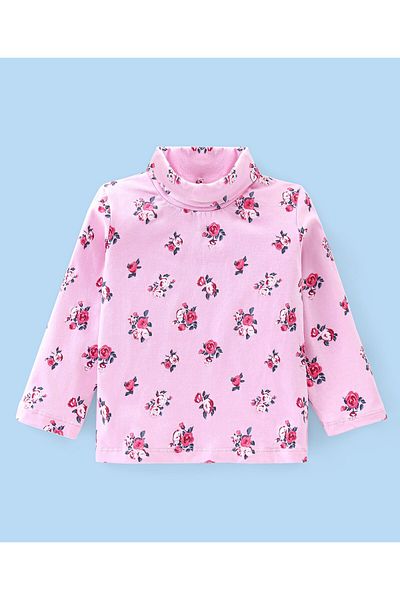 Babyhug Babyhug Cotton Lycra Knit Full Sleeves Skivi Tee With Floral Print- Pink