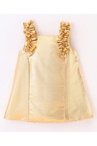 Bonfino Bonfino Sleeveless Jacquard Party Frock Solid Colour - Golden