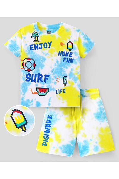 Ollington St. Ollington St. 100% Cotton Knit Half Sleeves T-Shirt & Shorts Set Text Print - Multicolor