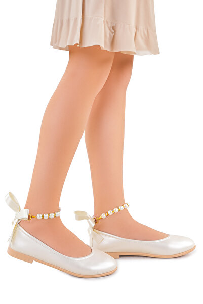 Kiko Kids حذاء راقصة باليه مطاطي للفتيات الصغيرات من الجلد اللؤلؤي Arç 01