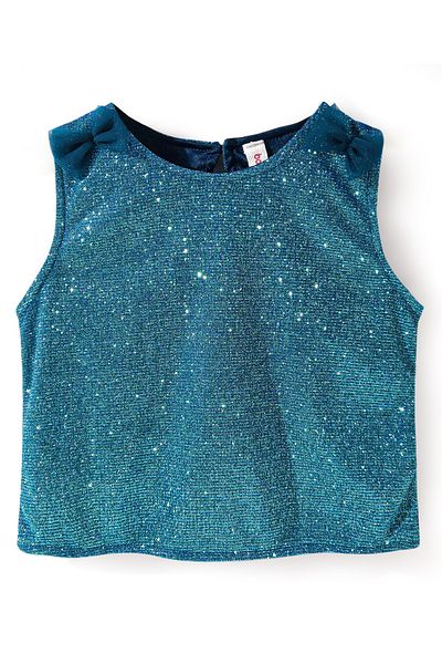 Babyhug Babyhug Sleeveless Top & Skirt Set Solid & Bow Applique - Teal