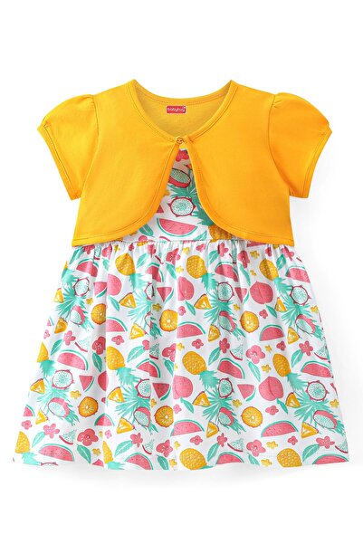 Babyhug فستان Babyhug Single Jersey مطبوع عليه فواكه مع سترة بأكمام كاملة - م...
