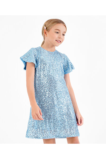 Primo Gino فستان حفلات بريمو جينو بأكمام منفوشة ومزين بالترتر - أزرق