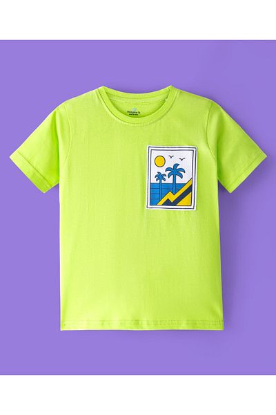 Ollington St. Ollington St 100% Cotton Knit Half Sleeves T-Shirt & Shorts Set With Boat Print - Acid Lime & White