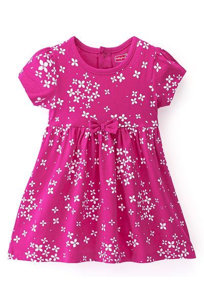 Babyhug Babyhug 100% Cotton Knit Short Sleeve Frock & Bloomer With Floral Print - Pink