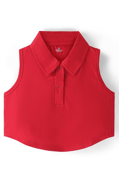 Ollington St. Ollington St. Cotton Lycra Collared Sleeveless Top & Butterfly Printed Cargo Joggers -Red/Pink/White