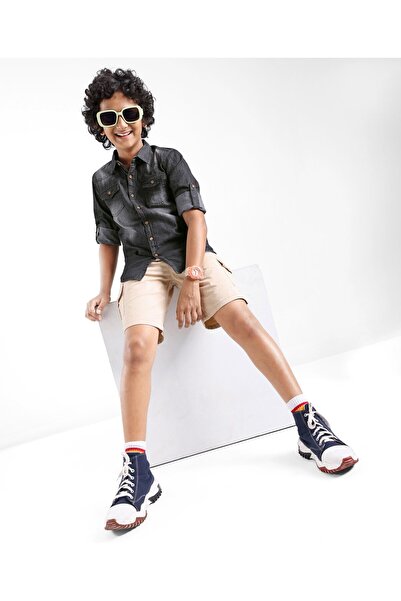 Pine kids Pine Kids Cotton Woven Full Sleeves Washed Denim Shirt - Black