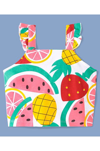 Ollington St. Ollington St. 100% Cotton Sleeveless Fruity Printed Top &  Shorts Set with Self Fabric Belt - Pink