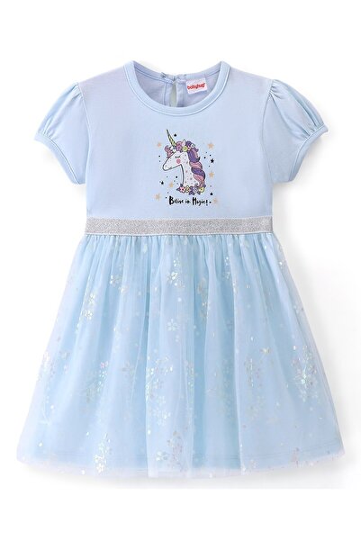 Babyhug فستان محبوك بأكمام نصفية من Babyhug بطبعة يونيكورن - أزرق